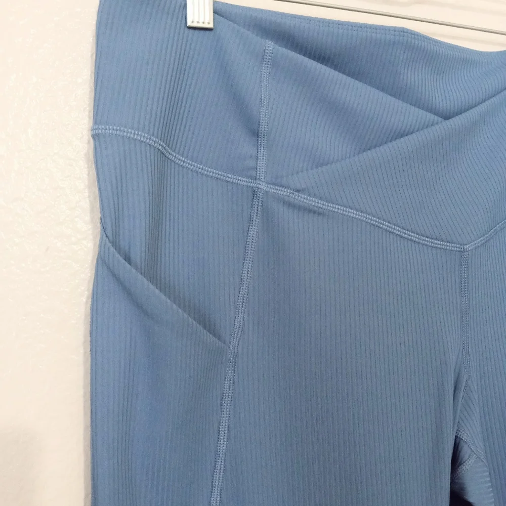 Fabletics Oasis Ribbed Crossover Flare High Waist Ultra Soft Pants Element Blue - Picture 9 of 10